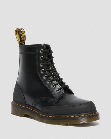 Black Women's Dr Martens 1460 Guard Panel Leather Lace Up Boots | CA 164TCE